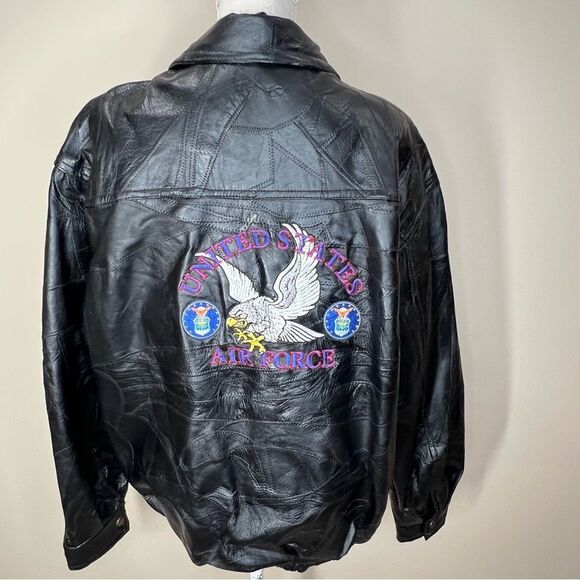 VTG 90’s Patchwork Leather Embroidered United States Air Force Eagle Jacket XL - Picture 7 of 13